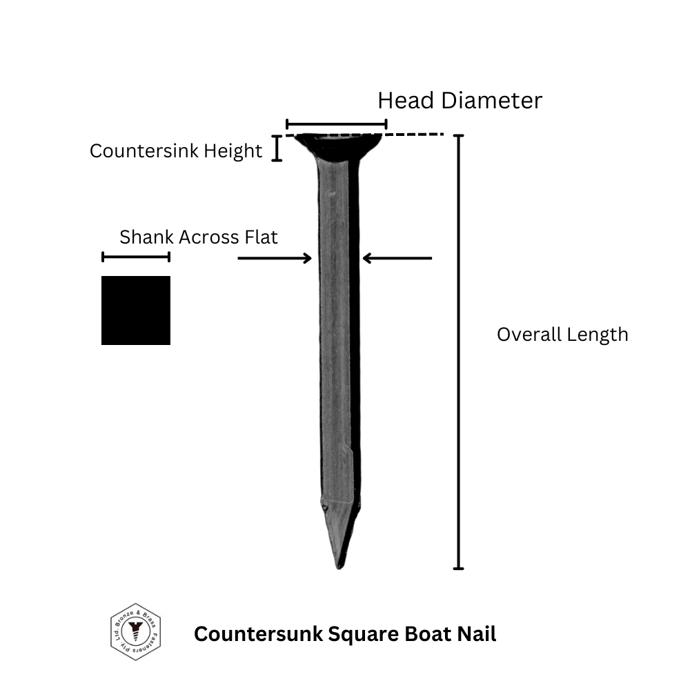 4416 - 168601 - COPPER SQUARE BOAT NAILS Countersunk Flat Head - 12g x 1 1/4"