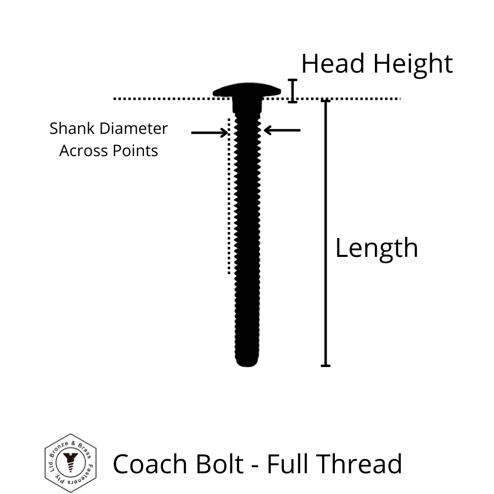 1235 - 115805 - Brass Coach Bolt- 1/4 - 20 UNC x 1 1/2" (Full Thread)