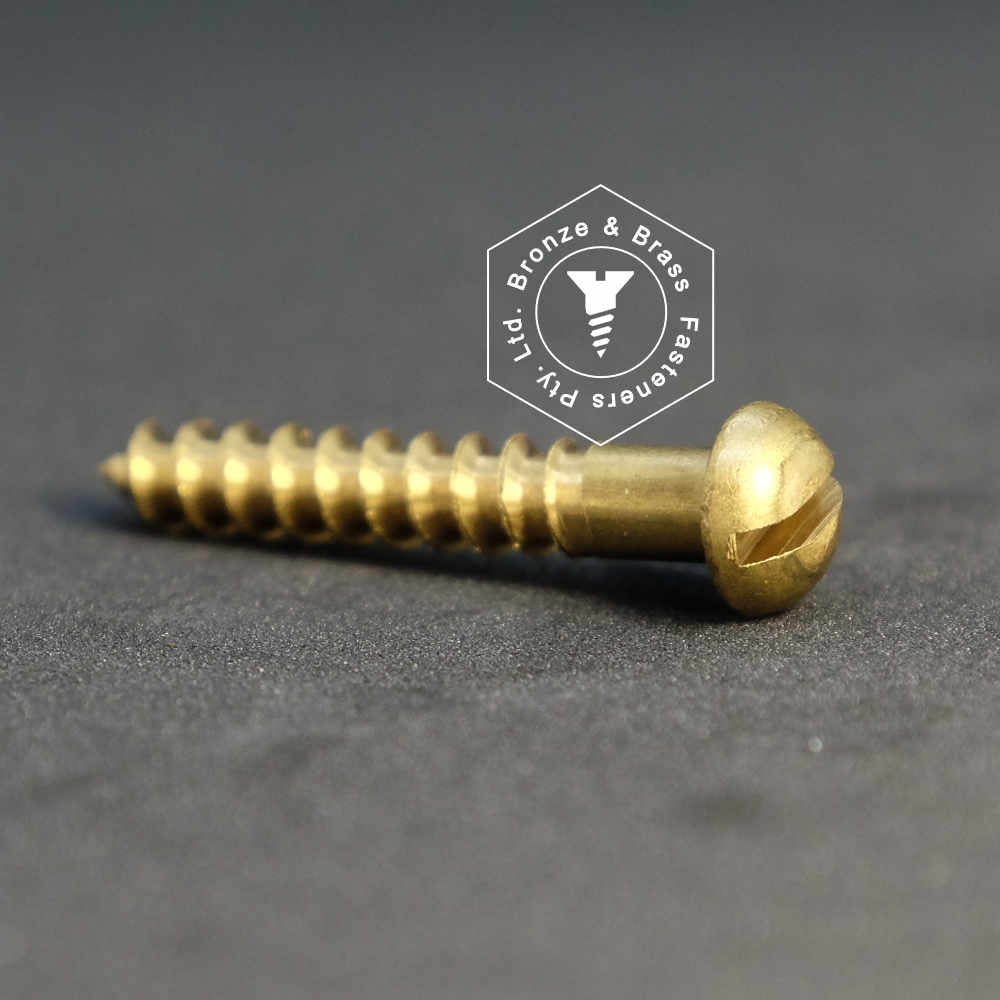 0525 - 111129 - Brass Wood Screw Slotted Round Head- 14g x 63mm