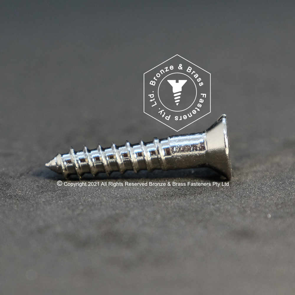 0910 - 121004 - Nickel Plated Brass Wood Screw Slotted Flat Head- 8g x 19mm