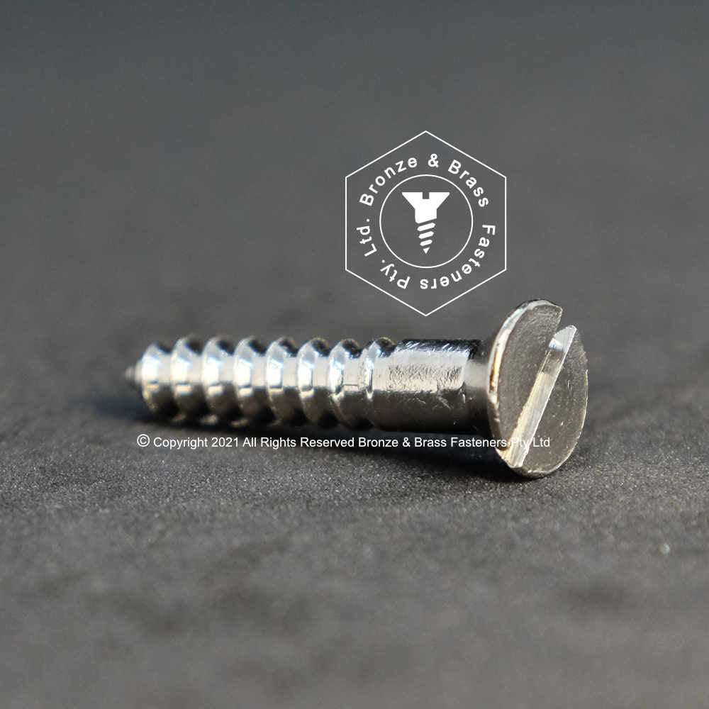 0895 - 121001 - Nickel Plated Brass Wood Screw Slotted Flat Head- 6g x 19mm
