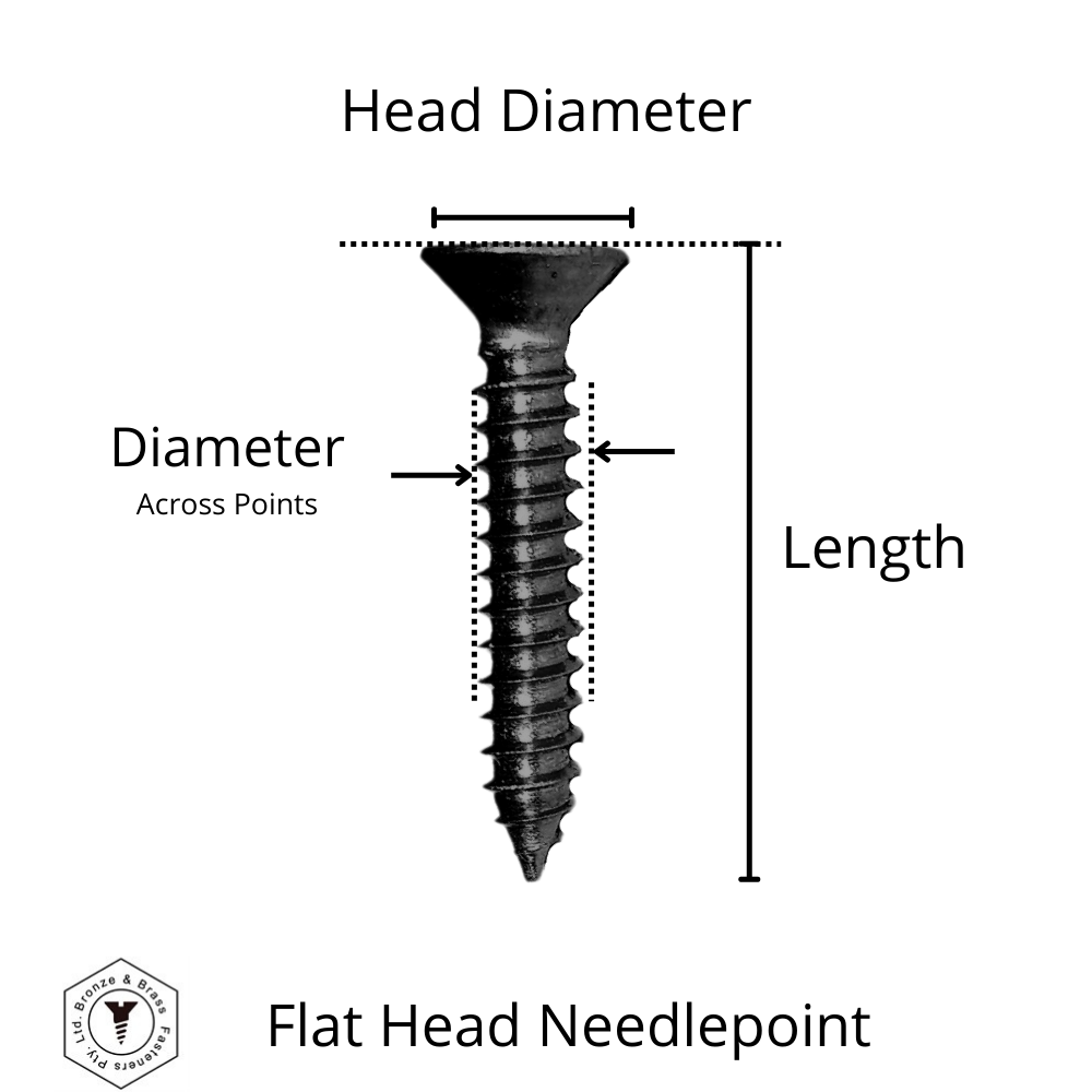 1145 - 112302 - Brass Needle Point Screw Square Drive Flat Head- 10g x 25mm