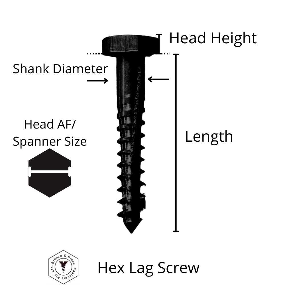 2785 - 135713 - Silicon Bronze Hex Lag Screw- 5/16 x 2" (Hex Head Woodscrew)